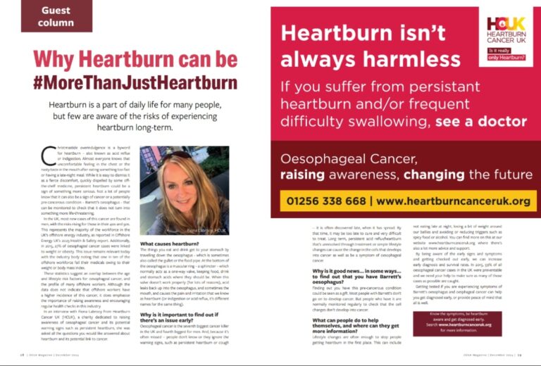 heartburn cancer uk guest interview in offshore energy magazine winter 2024/25