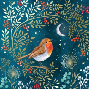 Moonlit Floral Robin - Pack of 10 Charity Christmas Cards